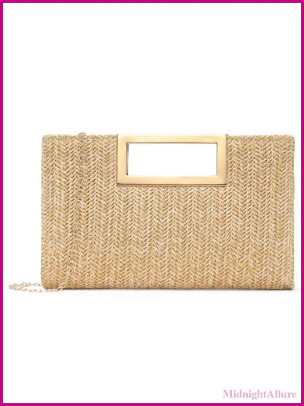 Straw Woven Clutch Handbag with Gold Chain Strap Summer Beach Purse